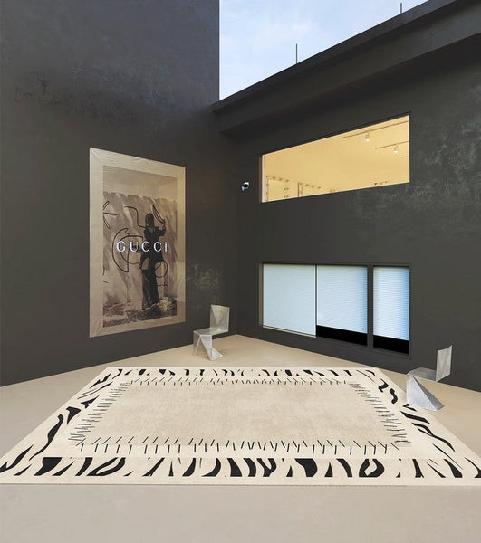 Abstract Cream Color Modern Carpets for Living Room, Modern Rugs for Dining Room, Soft Contemporary Rugs for Bedroom, Mid Century Modern Rugs Next to Bed