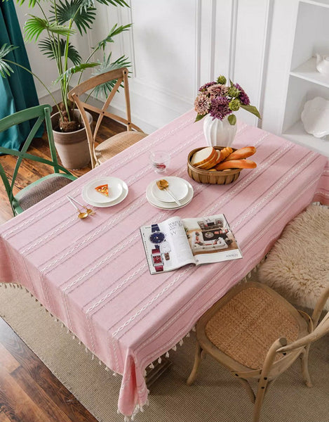 Kitchen Rectangular Table Covers, Rectangular Tablecloth for Oval Table, Modern Pink Table Cloths for Dining Room, Farmhouse Cotton and Linen Table Cloth-artworkcanvas