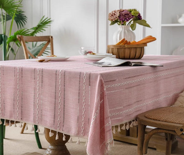 Kitchen Rectangular Table Covers, Rectangular Tablecloth for Oval Table, Modern Pink Table Cloths for Dining Room, Farmhouse Cotton and Linen Table Cloth-artworkcanvas