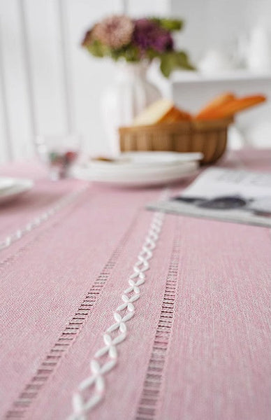 Kitchen Rectangular Table Covers, Rectangular Tablecloth for Oval Table, Modern Pink Table Cloths for Dining Room, Farmhouse Cotton and Linen Table Cloth-artworkcanvas