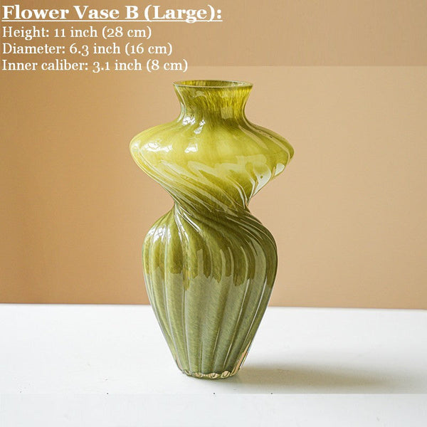 Handmade Contemporary Glass Vases, Modern Green Vases for Living Room, Mid Century Vases for Flowers, Unique Decorative Glass Vase, Centerpiece Vases on Table-artworkcanvas