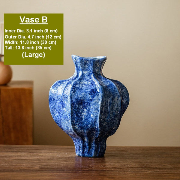 Handmade Water Holding Flower Vases, Centerpiece on Dining Table, Blue Ceramic Bud Vases, Tall Flower Vases on Table, Modern Pottery Flower Vases-artworkcanvas