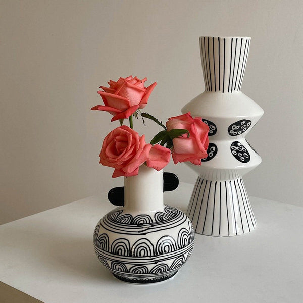 Geometric Porcelain Flower Vases, Handmade Water Holding Flower Vases, Ceramic Bud Vases, Small Flower Vases on Table-artworkcanvas
