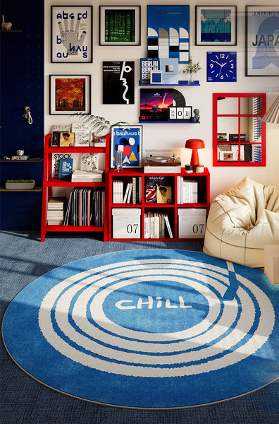 Unique Modern Rugs for Living Room, Geometric Round Rugs for Dining Room, Blue Contemporary Modern Area Rugs for Bedroom, Circular Modern Rugs for Apartments