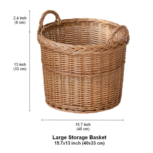 Round Storage Basket for Clothes, Natural Hand-woven Wicker Storage Basket for Clothes, Extra Large Kitchen Storage Baskets, Willow Weaving Baskets for Clothes-artworkcanvas