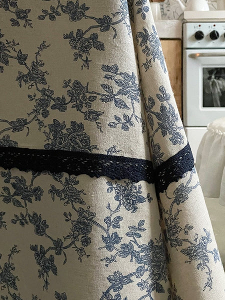Extra Large Vintage Rectangle Tablecloth for Dining Room Table, Rustic Farmhouse Table Cover for Kitchen, French Flower Pattern Tablecloth for Round Table-artworkcanvas
