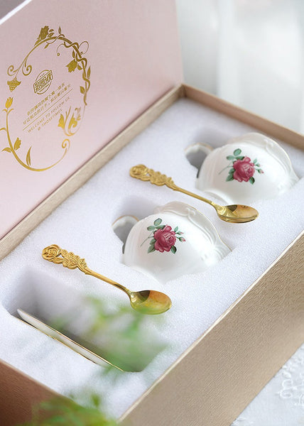 British Royal Ceramic Cups for Traditional Afternoon Tea, 7.4 oz Ceramic Coffee Cups, Rose Porcelain Tea Cup Saucer Set, 6.8 oz Tea Cup and Saucer in Gift Box-artworkcanvas
