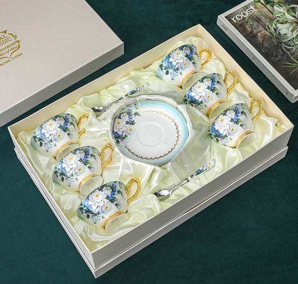 Royal Bone China Porcelain Tea Cup Set, Rose Flower Pattern Ceramic Cups, Elegant British Ceramic Coffee Cups, Unique Tea Cup and Saucer in Gift Box-artworkcanvas
