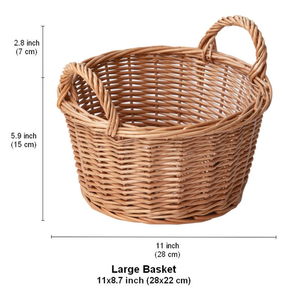 Large Picnic Fruit Basket with Handle, Natural Hand-woven Wicker Round Storage Basket, Lovely Willow Weaving Baskets for Vegetable, Natural Fruit Storage Basket, Kitchen Storage Baskets-artworkcanvas