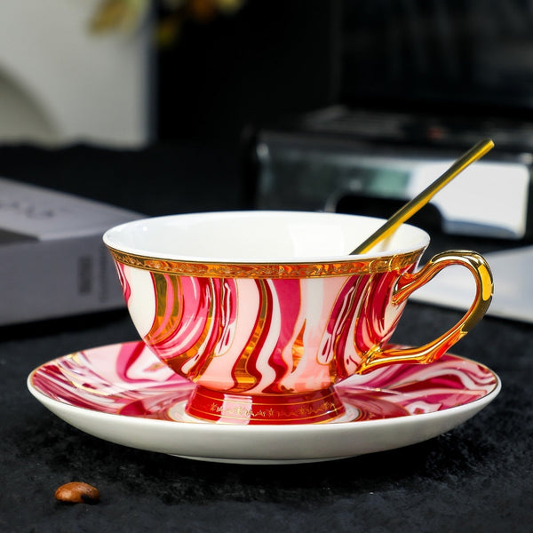 Ceramic Coffee Cup with Saucer Set of 2 Cups, Beautiful British Tea Cup and Saucer, Creative Porcelain Tea Cup Saucer Set, 6.8 oz Tea Cup and Saucer in Gift Box-artworkcanvas