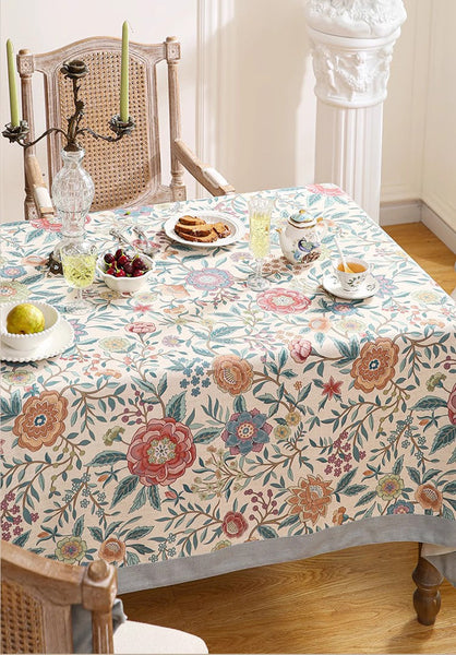 Rectangle Tablecloth Ideas for Dining Table, Flower Farmhouse Table Cover, Extra Large Modern Tablecloth, Square Linen Tablecloth for Coffee Table-artworkcanvas