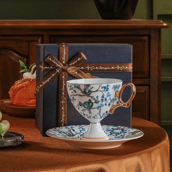 Ceramic Tea Cup and Saucer in Gift Box, British Tea Cup set, Elegant Ceramic Coffee Cups, Creative Porcelain Tea Cup Set and Saucer-artworkcanvas