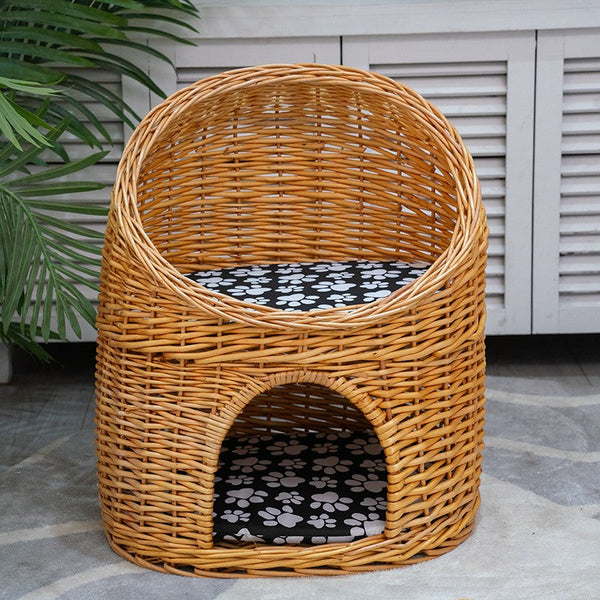 Double-Layer Cat Bed, Large Cat House Basket with Washable Cushion for Indoor Cats and Dogs-artworkcanvas
