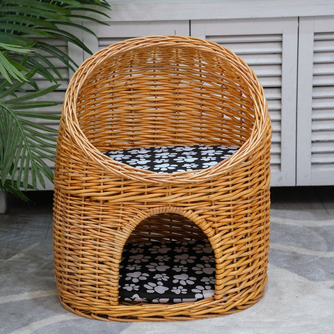 Double-Layer Cat Bed, Large Cat House Basket with Washable Cushion for Indoor Cats and Dogs-artworkcanvas