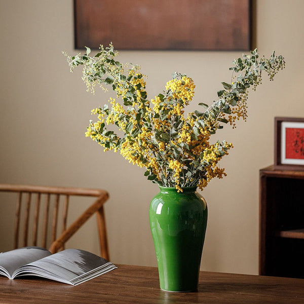 Handmade Water Holding Flower Vase, Centerpiece Ceramic Bud Vases, Green Porcelain Flower Vases, Vintage Flower Vases on Table-artworkcanvas