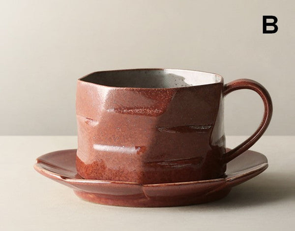 Unique Tea Cup and Saucer, 8 oz Modern Handmade Pottery Coffee Cup, Creative Ceramic Coffee Cup with Saucer, Tea Cup Set for Traditional Afternoon Tea-artworkcanvas