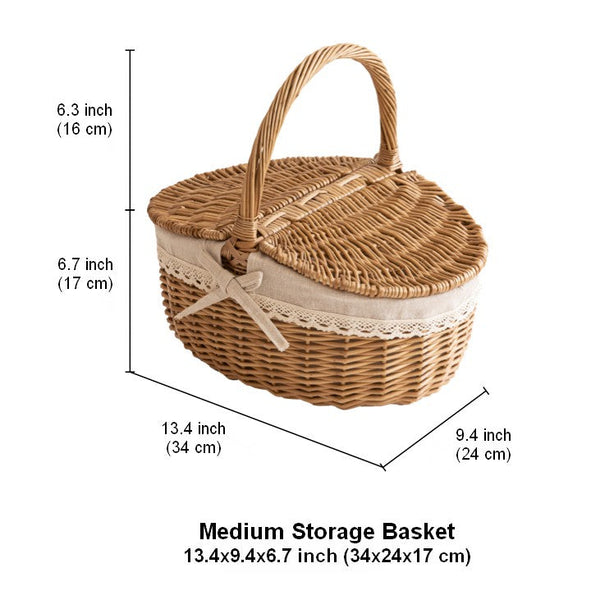 Picnic Storage Basket with Handle, Extra Large Kitchen Storage Baskets, Natural Hand-woven Wicker Storage Basket, Lovely Willow Weaving Baskets for Vegetable, Natural Fruit Storage Baskets-artworkcanvas