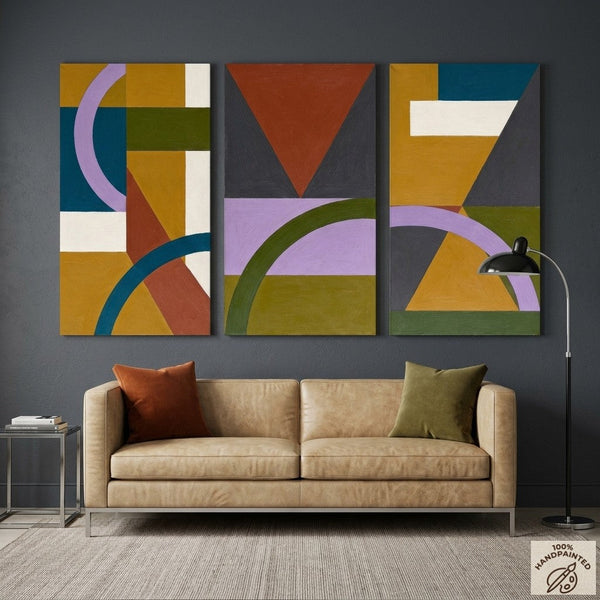 Geometric Abstract Paintings, Modern Paintings for Living Room, Multi Panel Canvas Art, Large Group Paintings-artworkcanvas