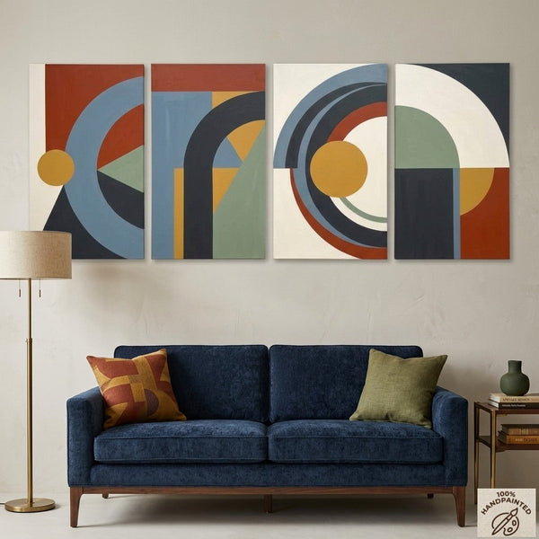 Geometric Modern Painting, Colorful Abstact Art, Original Canvas Wall Art for Living Room-artworkcanvas