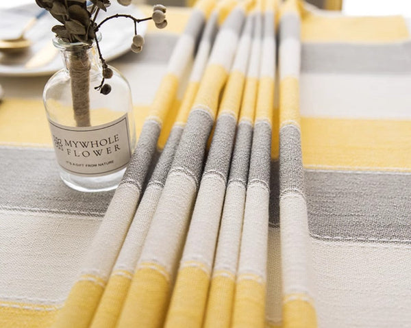 Yellow Stripe Cotton and Linen Tablecloths, Rectangular Tablecloth for Oval Table, Kitchen Rectangular Table Covers, Modern Table Cloths for Dining Room-artworkcanvas