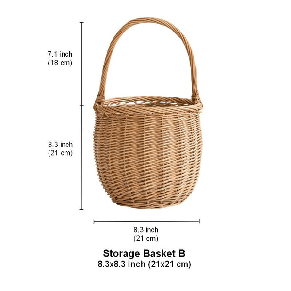 Wicker Storage Basket for Kitchen, Hand-woven Picnic Food Basket with Handle, Willow Weaving Baskets for Vegetable, Natural Fruit Basket, Storage Basket for Shelves-artworkcanvas