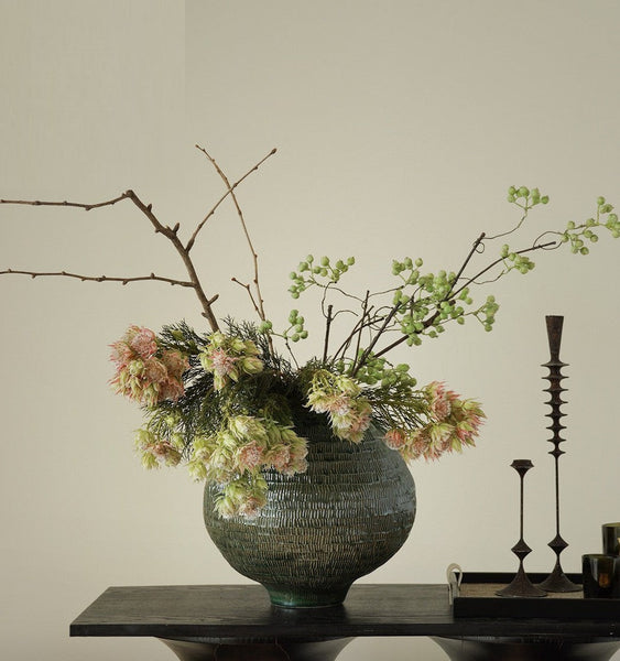 Centerpiece Ceramic Bouquet Vases, Green Porcelain Vases for Modern Home Decor, Large Contemporary Vases on Dining Table, Handmade Modern Flower Vase-artworkcanvas