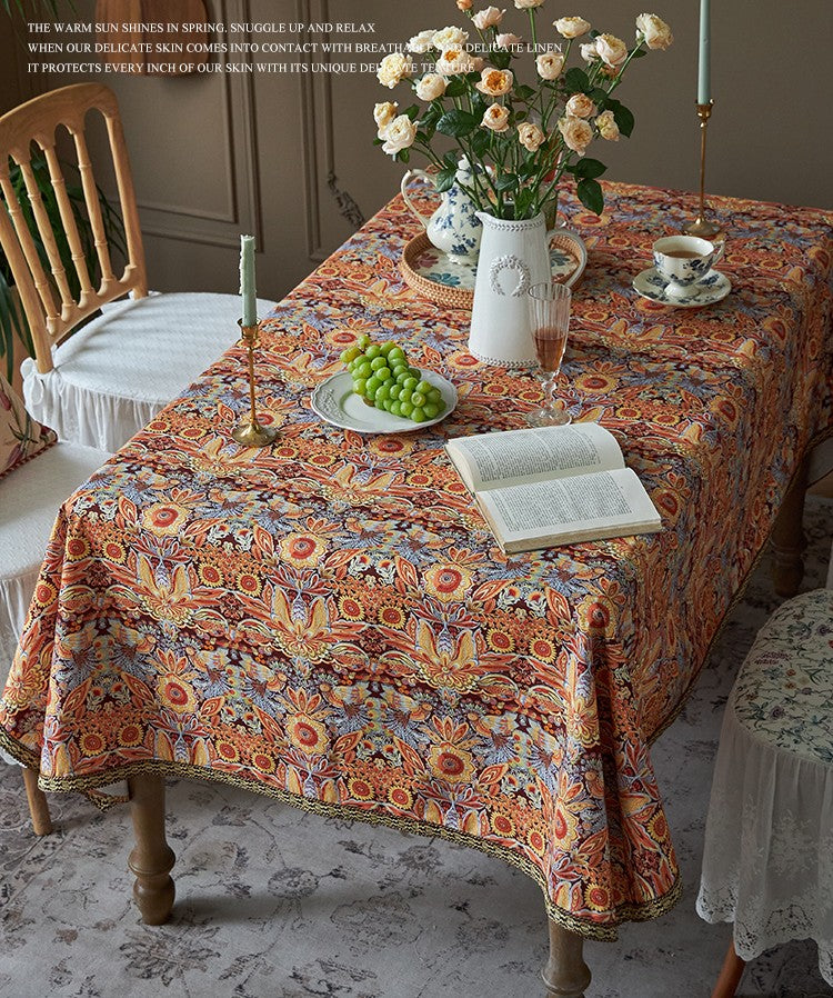 Flower Pattern Tablecloth, Square Tablecloth for Round Table, Large Cotton Rectangle Tablecloth for Home Decoration, Farmhouse Table Cloth Dining Room Table-artworkcanvas