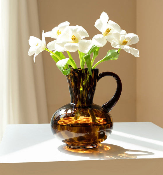 Mid Century Glass Vases, Centerpiece Contemporary Vases on Table, Handmade Modern Vases for Bedroom, Decorative Glass Vase, Modern Glass Vase for Flowers-artworkcanvas