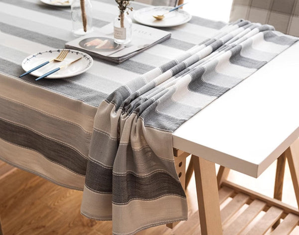 Gray Stripe Rectangular Tablecloth for Oval Table, Rectangular Table Covers for Coffee Table, Modern Table Cloths for Dining Room, Cotton and Linen Tablecloths-artworkcanvas