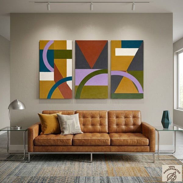 Geometric Abstract Paintings, Modern Paintings for Living Room, Multi Panel Canvas Art, Large Group Paintings-artworkcanvas