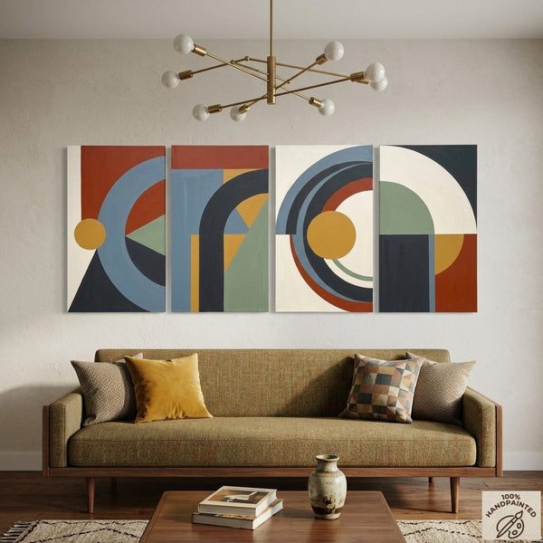 Geometric Modern Painting, Colorful Abstact Art, Original Canvas Wall Art for Living Room-artworkcanvas