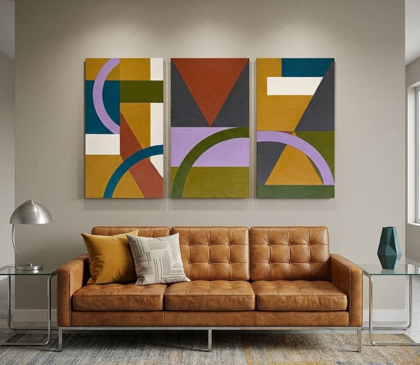 Geometric Abstract Paintings, Modern Paintings for Living Room, Multi Panel Canvas Art, Large Group Paintings-artworkcanvas