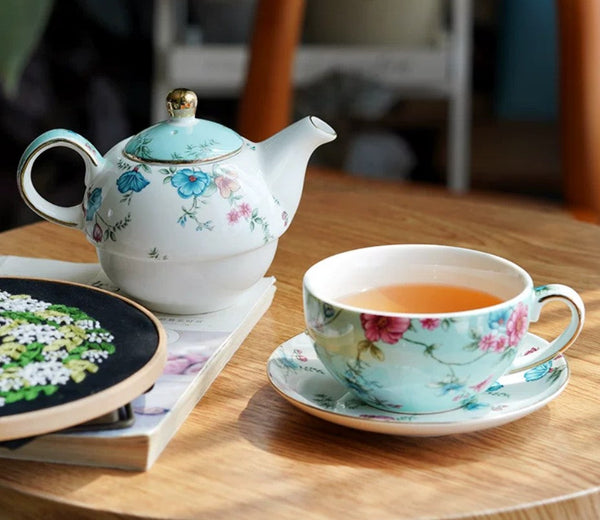 Porcelain Teapot with Matching Cup and Saucer in Gift Box, Stackable Teapot and Cup Set, Ceramic Tea Pot with Integrated Cup, Mother and Baby Teapot with Matching Saucer-artworkcanvas