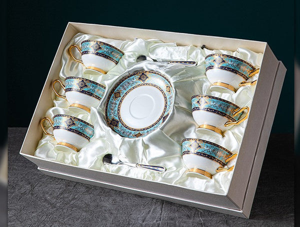Elegant British Ceramic Coffee Cups, Bone China Porcelain Tea Cup Set for Office, Unique Tea Cup and Saucer in Gift Box-artworkcanvas