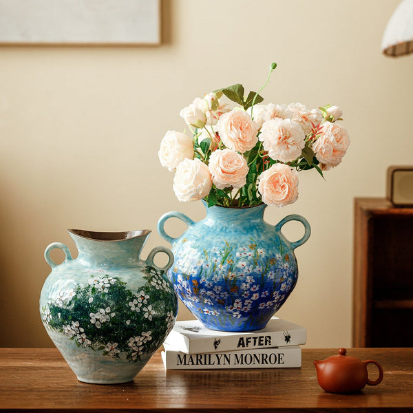 Centerpiece on Dining Table, Handmade Water Holding Flower Vases, Large Flower Vases on Table, Modern Pottery Flower Vases, Pottery Bud Vases-artworkcanvas