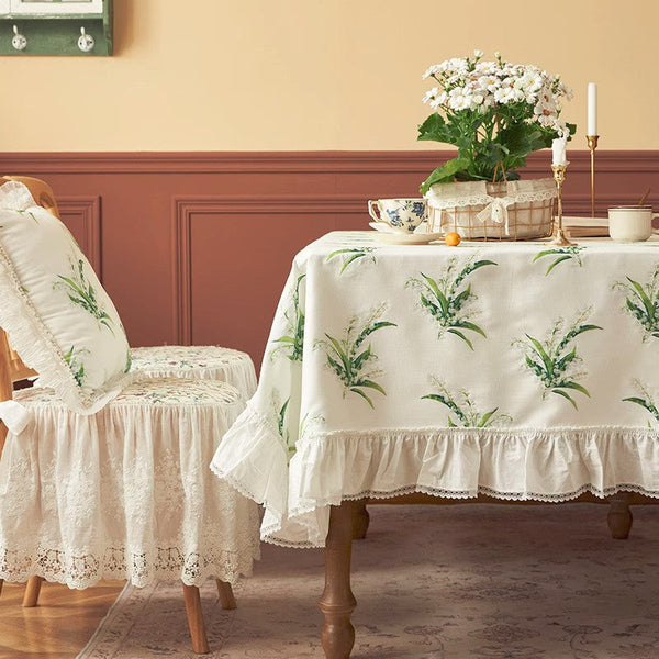 Cotton Embroidery Lace Rectangle Tablecloth for Dining Room Table, Farmhouse Table Cloth, Spring Flower Pattern Tablecloth, Square Tablecloth for Round Table-artworkcanvas