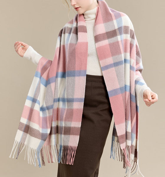 Warm Cape, Gifts for Her, Evening Wrap, Christmas Gift, Large Wool Scarf, Soft Wool Scarf for Women, Checkered Fashion Scarf, Winter Shawl, Elegant Shawl-artworkcanvas