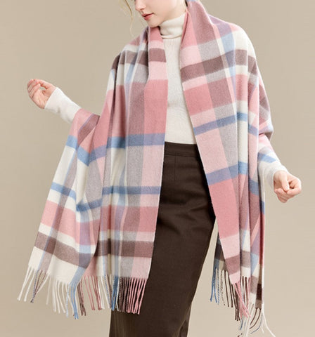 Warm Cape, Gifts for Her, Evening Wrap, Christmas Gift, Large Wool Scarf, Soft Wool Scarf for Women, Checkered Fashion Scarf, Winter Shawl, Elegant Shawl-artworkcanvas