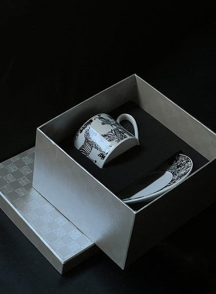 Royal Ceramic Cups, Elegant Ceramic Coffee Cups, 6.8 oz Tea Cup and Saucer in Gift Box, Zebra Jungle Porcelain Tea Cup Saucer Set-artworkcanvas