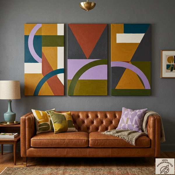 Geometric Abstract Paintings, Modern Paintings for Living Room, Multi Panel Canvas Art, Large Group Paintings-artworkcanvas