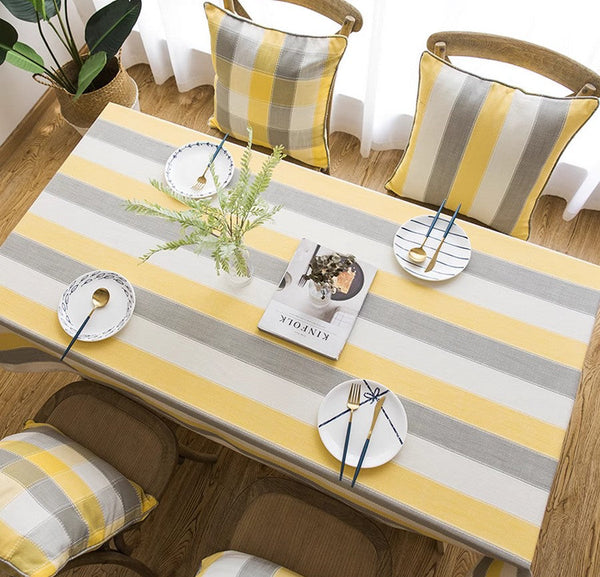Yellow Stripe Cotton and Linen Tablecloths, Rectangular Tablecloth for Oval Table, Kitchen Rectangular Table Covers, Modern Table Cloths for Dining Room-artworkcanvas