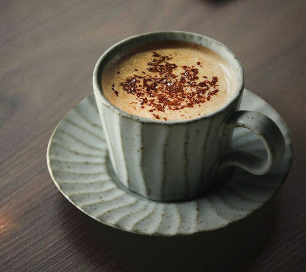 Handmade Pottery Coffee Cup, Creative Ceramic Coffee Cup with Saucer, Unique Tea Cup and Saucer, Modern Tea Cup Set for Traditional Afternoon Tea-artworkcanvas