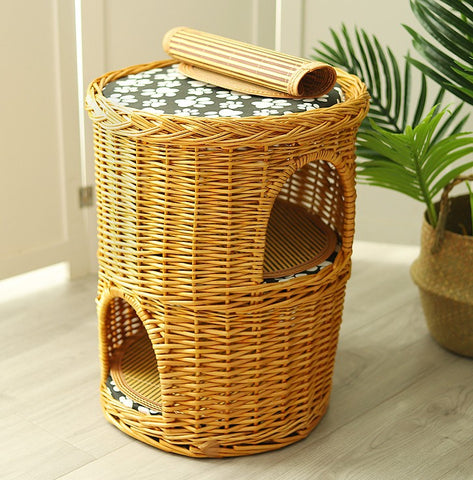 Triple-Layer Cat Bed, Large Cat House Basket with Washable Cushion for Indoor Cats and Dogs-artworkcanvas