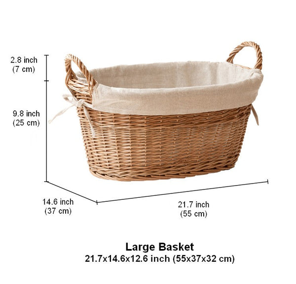 Large Kitchen Round Storage Baskets, Large Food Storage Basket with Handle, Natural Hand-woven Wicker Storage Basket for Clothes, Willow Weaving Baskets for Toys-artworkcanvas