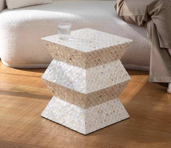 Unique Small End Table, Contemporary Bedside Table, Portable Casual Side Table, Shell Small Sofa Side Table, Creative Coffee Table-artworkcanvas