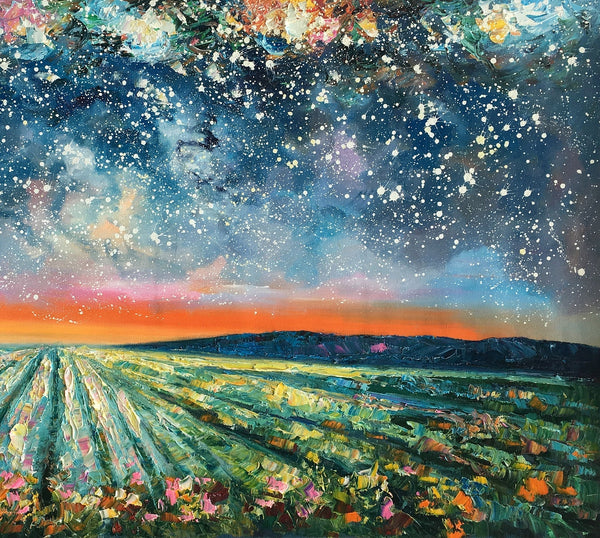 Abstract Landscape Painting, Starry Night Painting, Original Landscape Paintings, Heavy Texture Painting, Landscape Paintings for Living Room