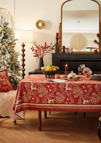 Long Modern Rectangular Tablecloth for Dining Room Table, Forest Deer Red Table Covers, Square Tablecloth for Kitchen, Extra Large Tablecloth for Round Table-artworkcanvas