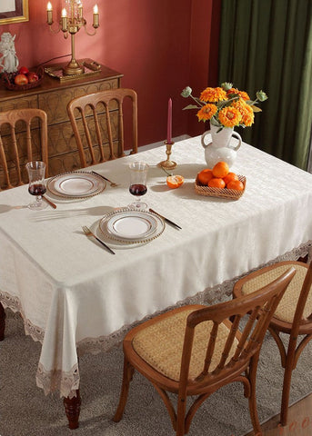 Large Simple Table Cloth for Dining Room Table, Beige Lace Tablecloth for Home Decoration, Modern Rectangle Tablecloth, Square Tablecloth for Round Table-artworkcanvas