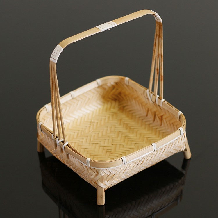 Lovely Cute Picnic Hand basket, Hand-woven Basket with Handle, Bamboo Basket for Food, Natural Fruit Basket, Kitchen Storage Baskets-artworkcanvas