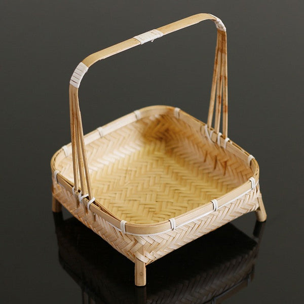 Lovely Cute Picnic Hand basket, Hand-woven Basket with Handle, Bamboo Basket for Food, Natural Fruit Basket, Kitchen Storage Baskets-artworkcanvas